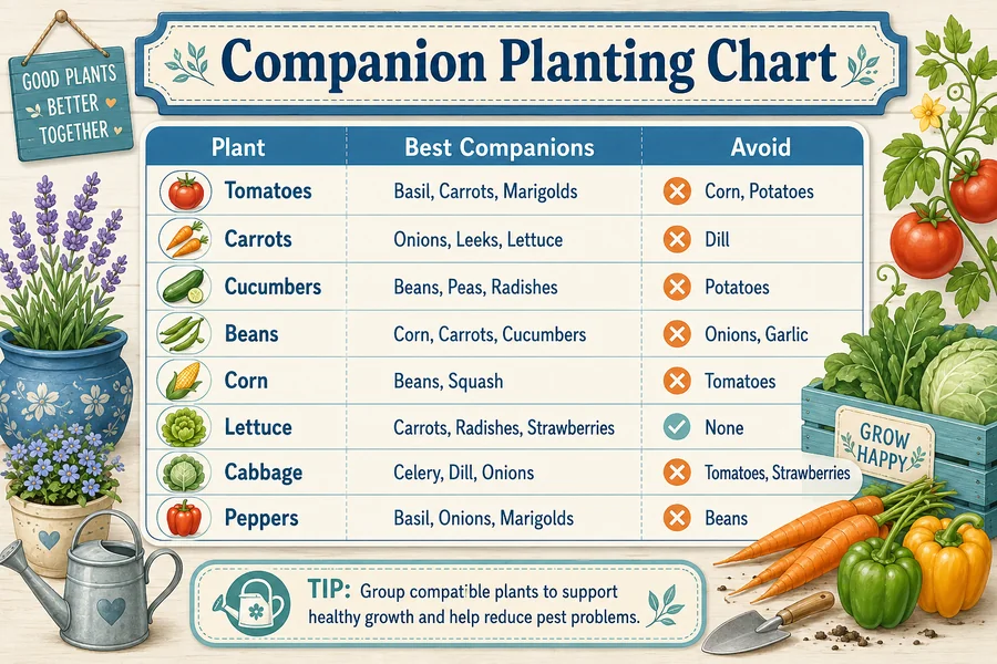Companion Planting Chart for Vegetables Guide